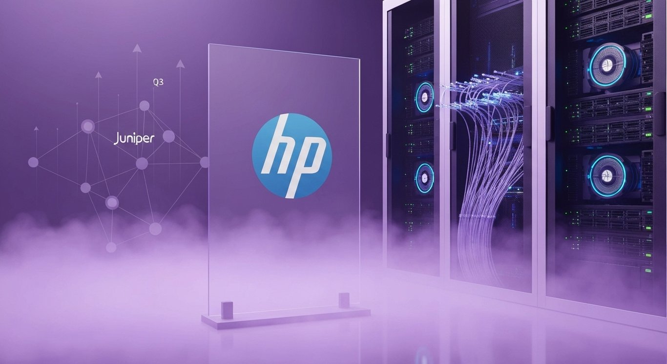 HPE AI server strategy visual with GPU and networking elements, reflecting NVIDIA partnerships, Juniper acquisition synergy,