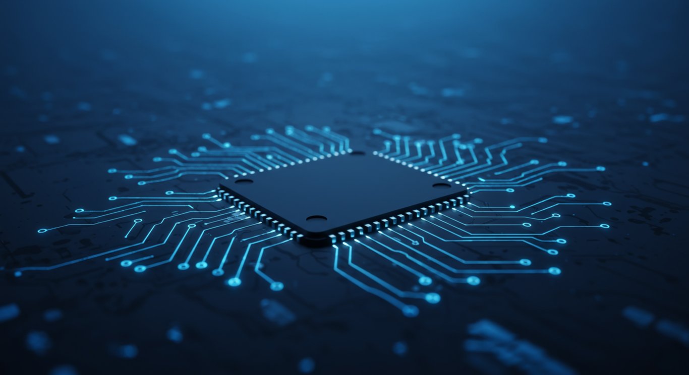 Close-up of a glowing digital circuit board representing cybersecurity innovation.