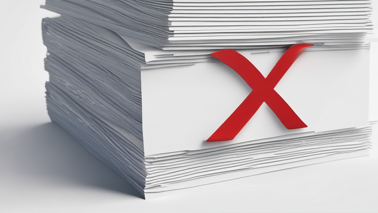 Document stack with rejection stamp, resource exhaustion error concept.