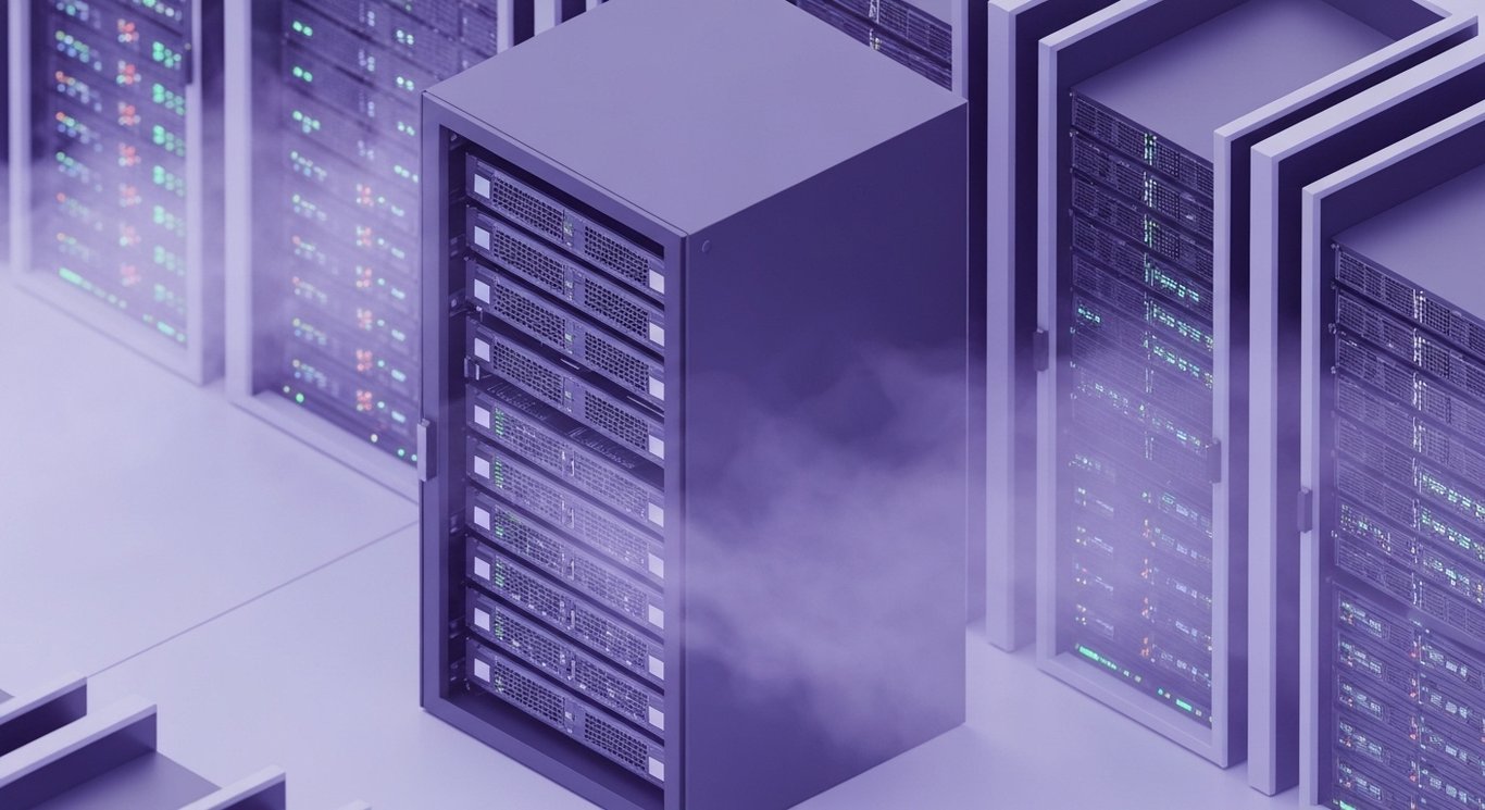 Server rack with PCIe 6 accelerator cards and fiber interconnects in a hyperscale data center aisle