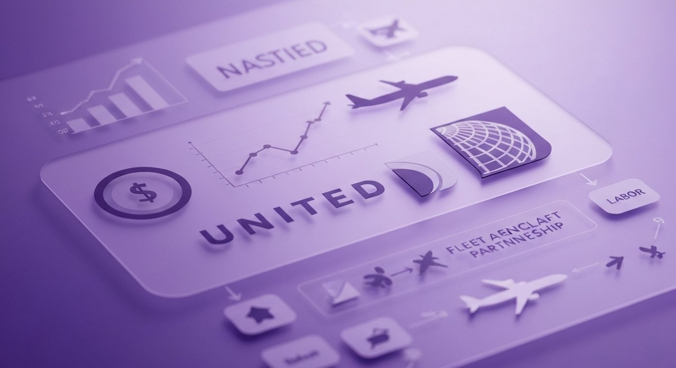 United Airlines strategic advantage analysis: UAL earnings, market share gains, pricing power, labor costs, fleet renewal,Jet