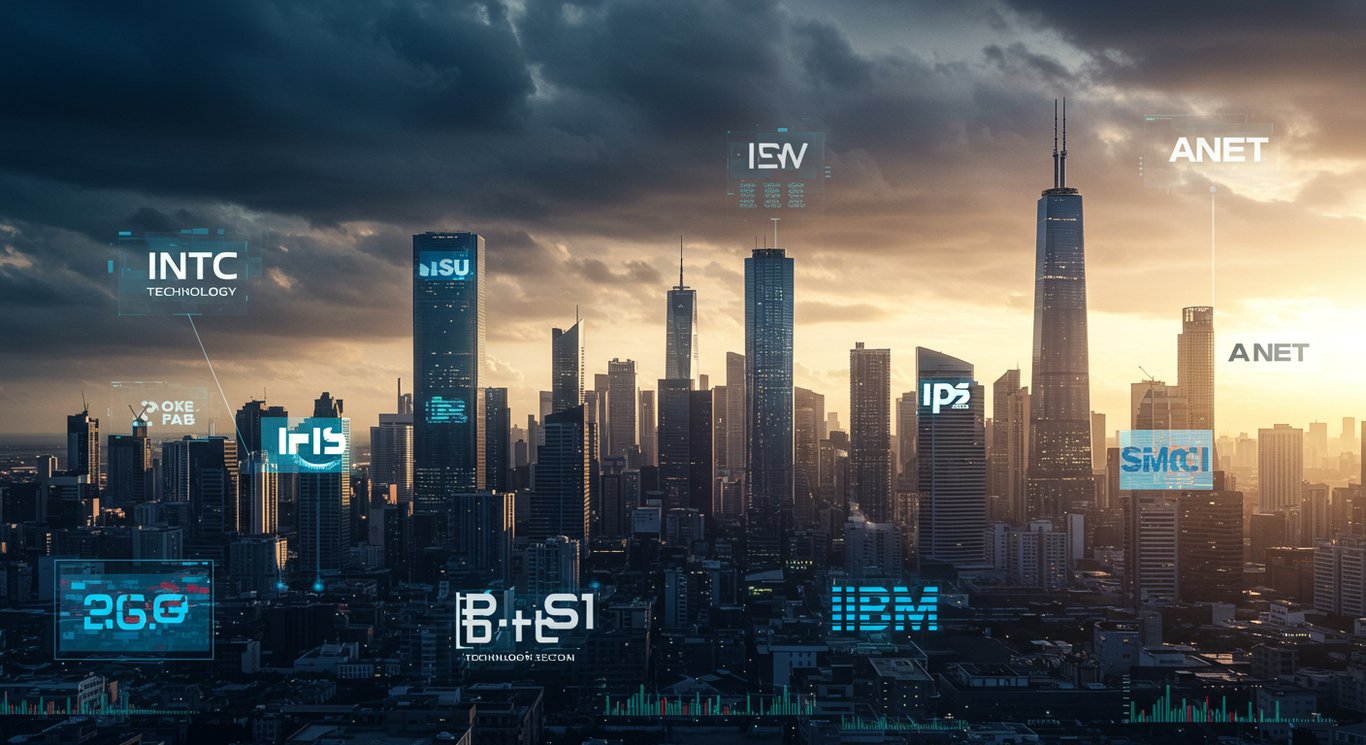 Futuristic cityscape representing the technology sector, symbolizing the mix of optimism and caution in the market.