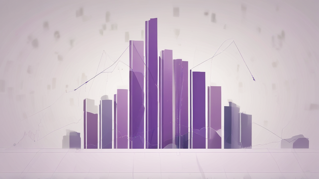 A minimalist graphic representing financial growth and technology, with abstract data points and charts in purple tones, illustrating innovation and performance in the financial services industry.