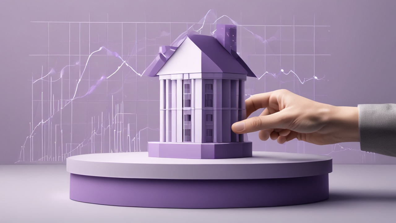 Abstract financial image symbolizing Realty Income's consistent dividend income and strategic growth. Features a hand placing a block on a base over subtle financial data, reflecting the REIT's stability and financial management.