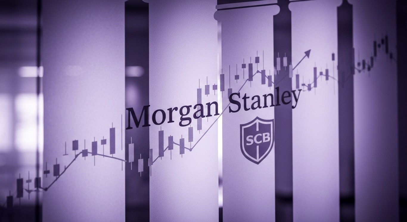 Morgan Stanley SCB appeal visualization with capital allocation, shareholder returns, and MS stock outlook indicators in a紫紫紫