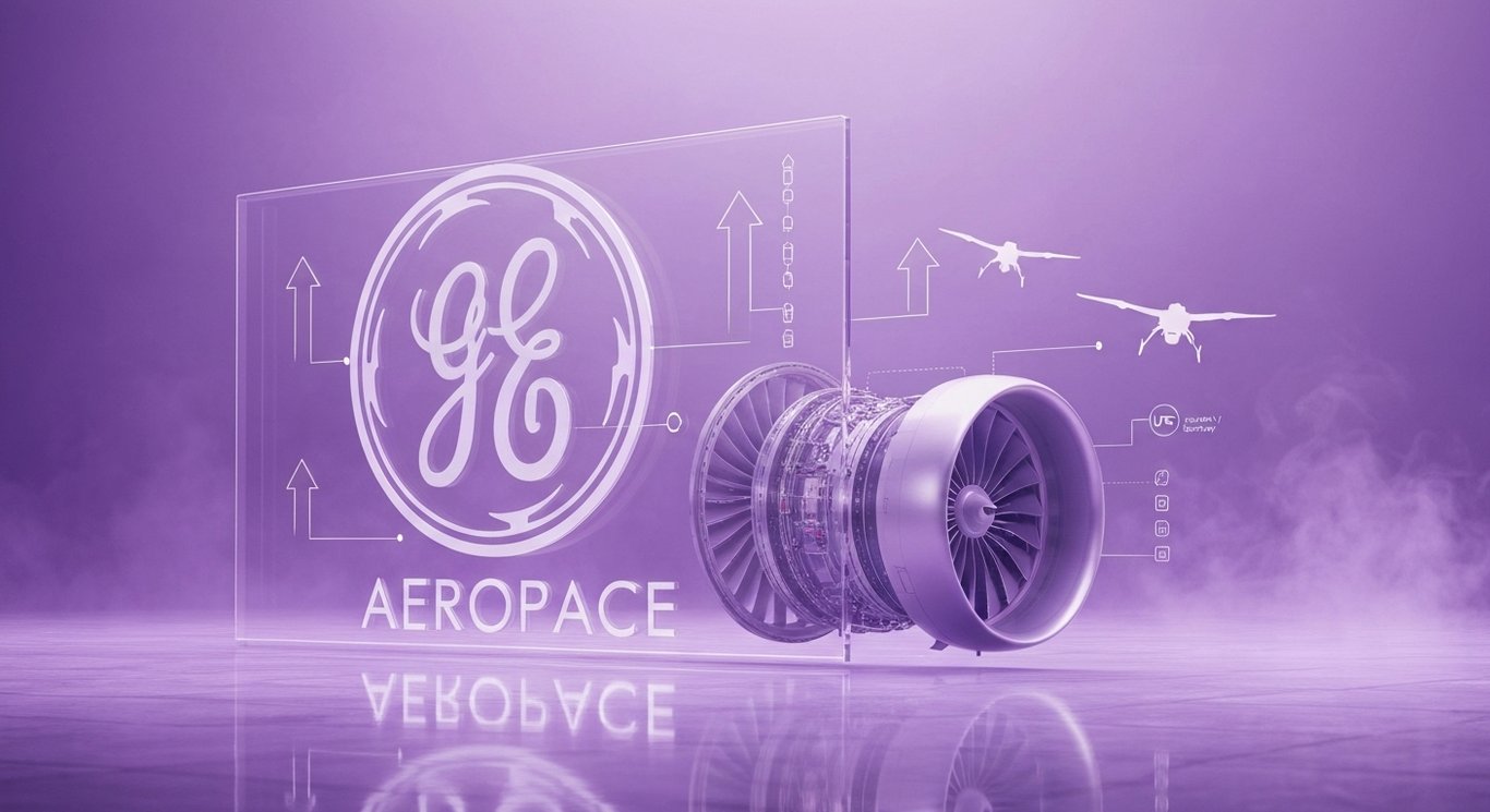 Aerospace logo with jet engine and UAS elements showing supply chain recovery, defense propulsion, and delivery growth
