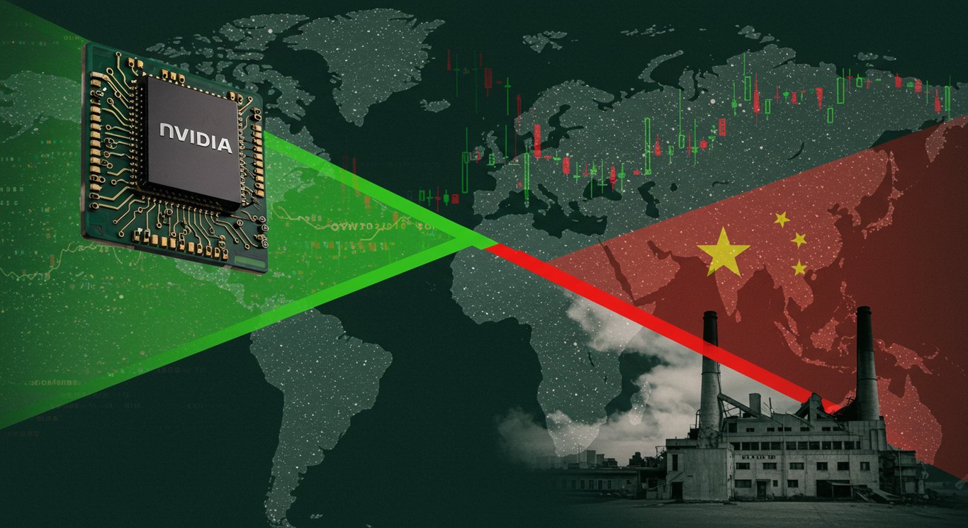 Illustrates the key market themes of technological growth versus industrial decline, influenced by trade tensions and macroeconomic policies.