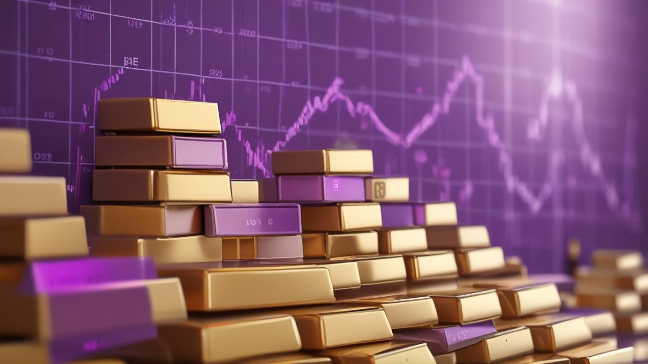 Newmont Corporation (NEM) strategic moves amidst market volatility: Gold bars symbolize Newmont's resilience, while a stock market graph represents market trends.