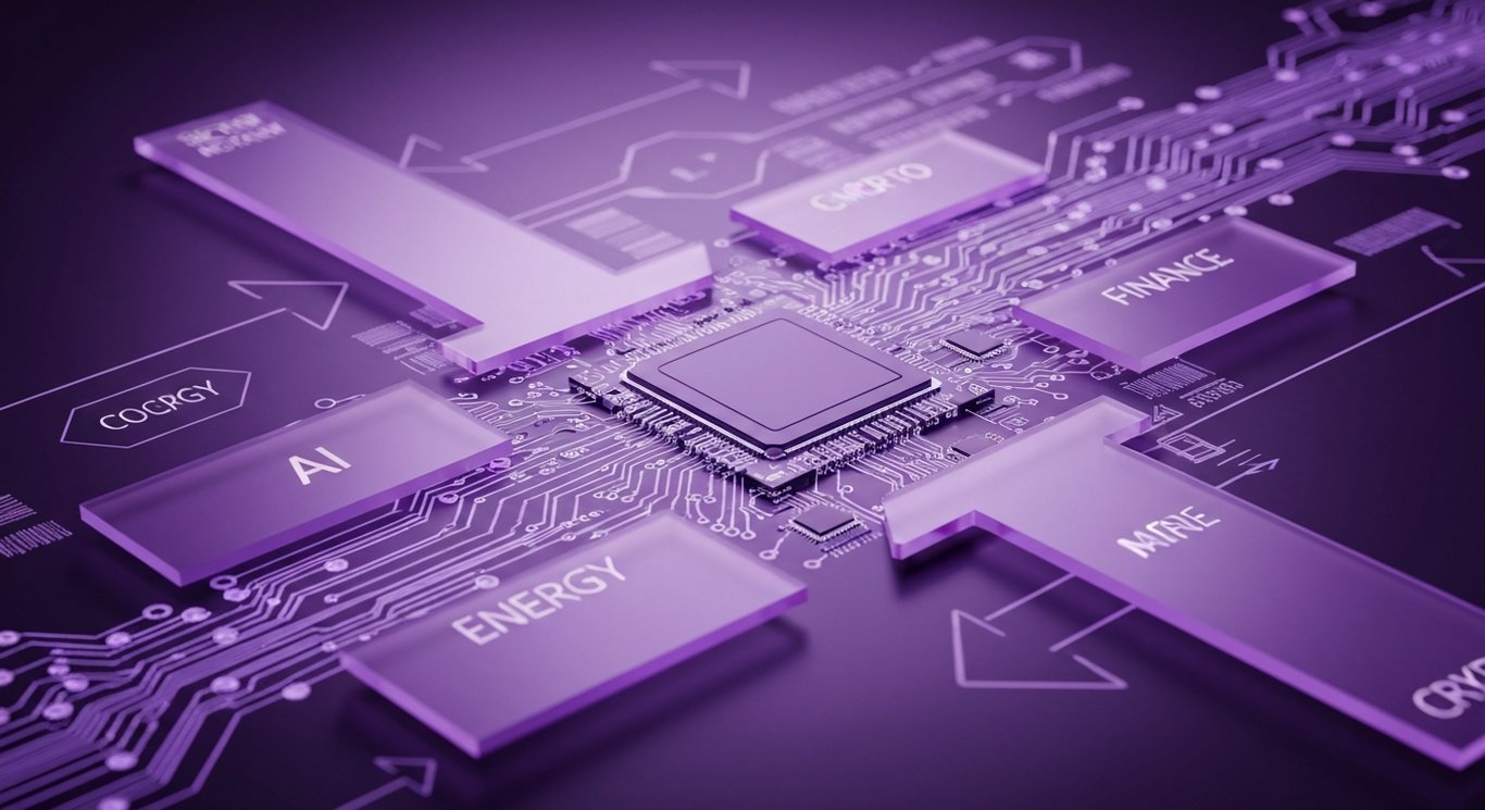 Sector rotation across energy, financial services, crypto, AI tech, semiconductors, and automotive supply chains with focused