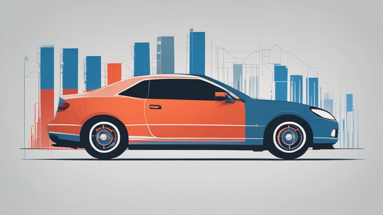 Financial graph showing downward trend next to a car silhouette, symbolizing the impact of US-China tariffs, rising costs, and vehicle recalls on Ford Motor Company's earnings and profit.