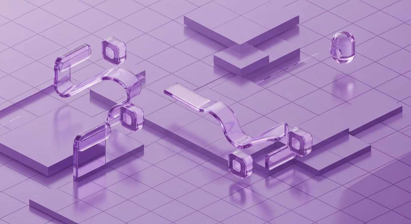 Abstract digital technology background with data visualization and analytics symbols in purple tones for blog graphics