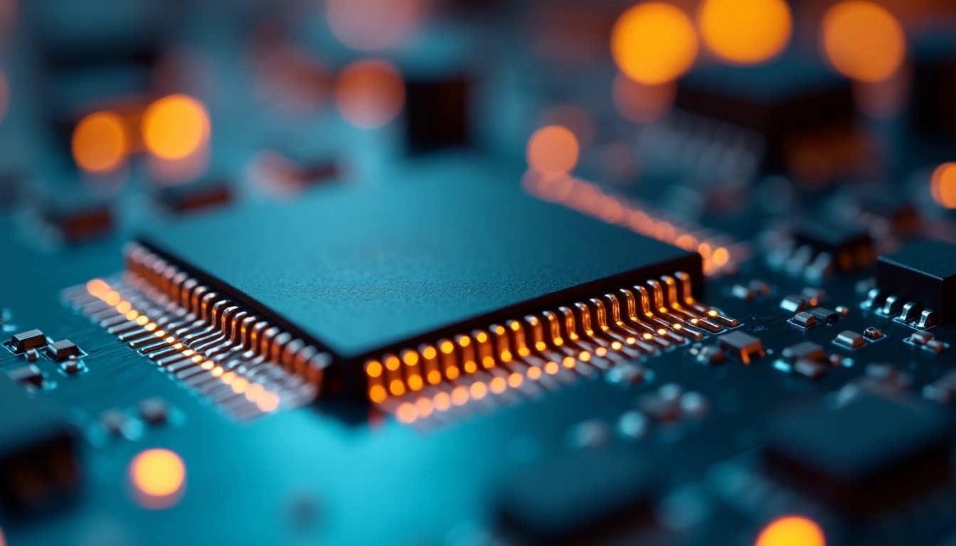 Close-up of a microchip on a circuit board.