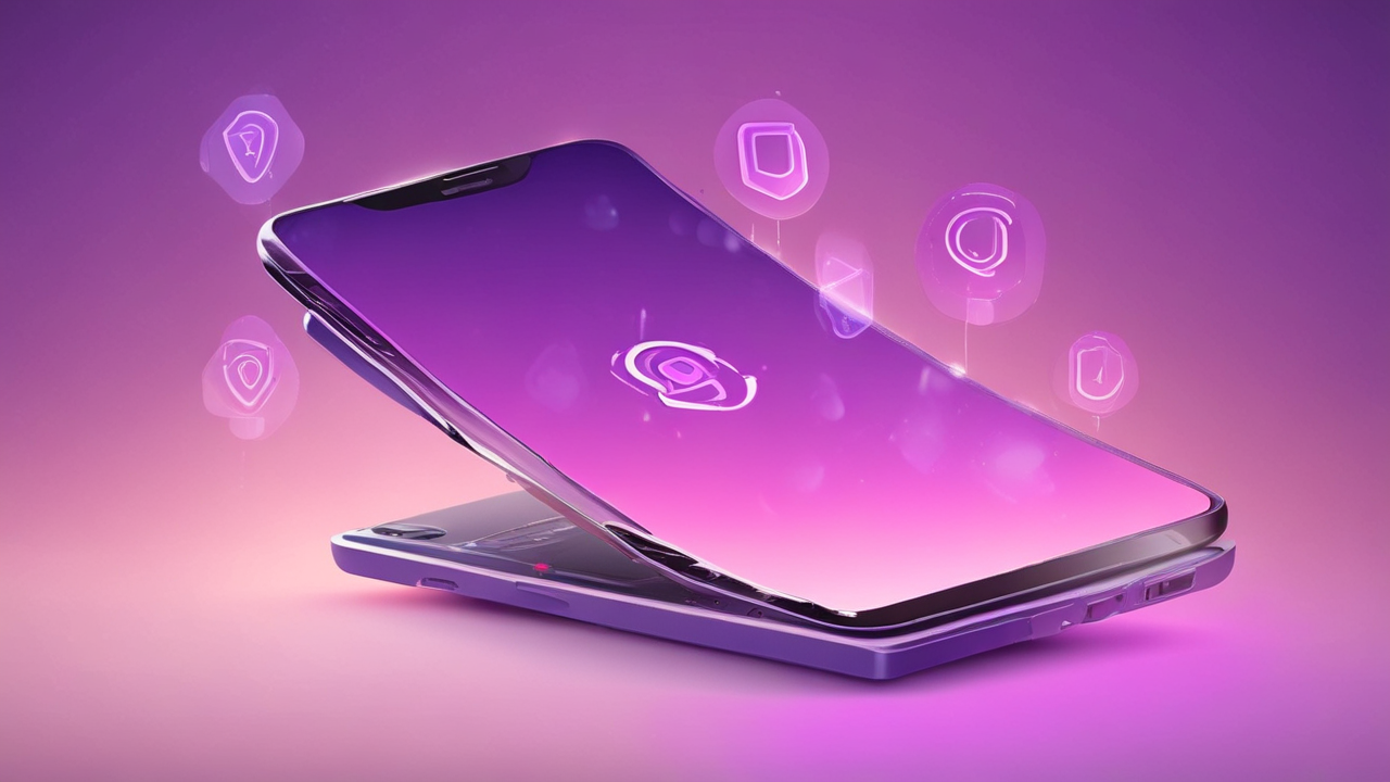 Modern smartphone with abstract legal and security icons in a soft purple-themed background