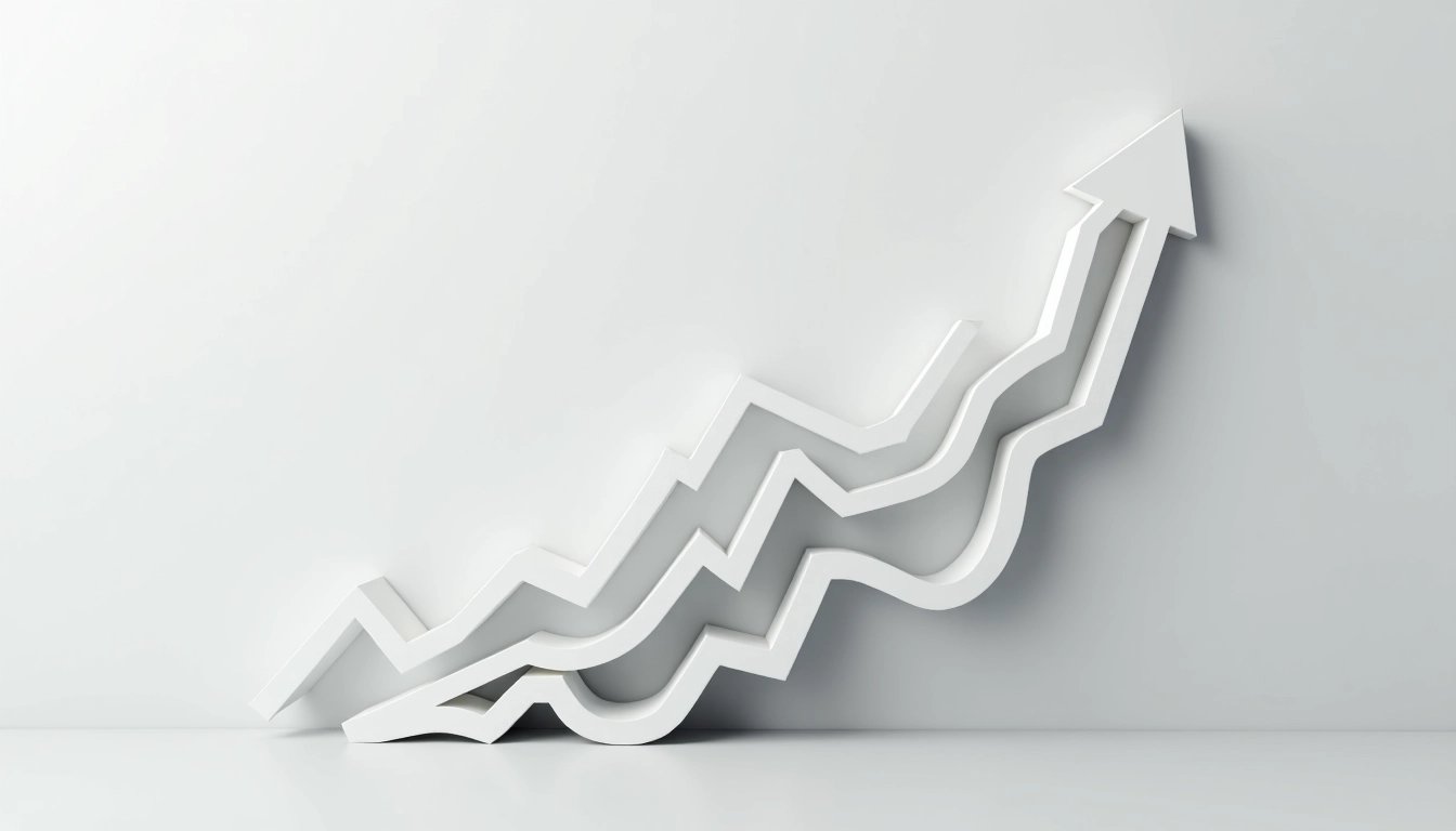 Stylized arrow symbolizing financial growth against a light gray background.