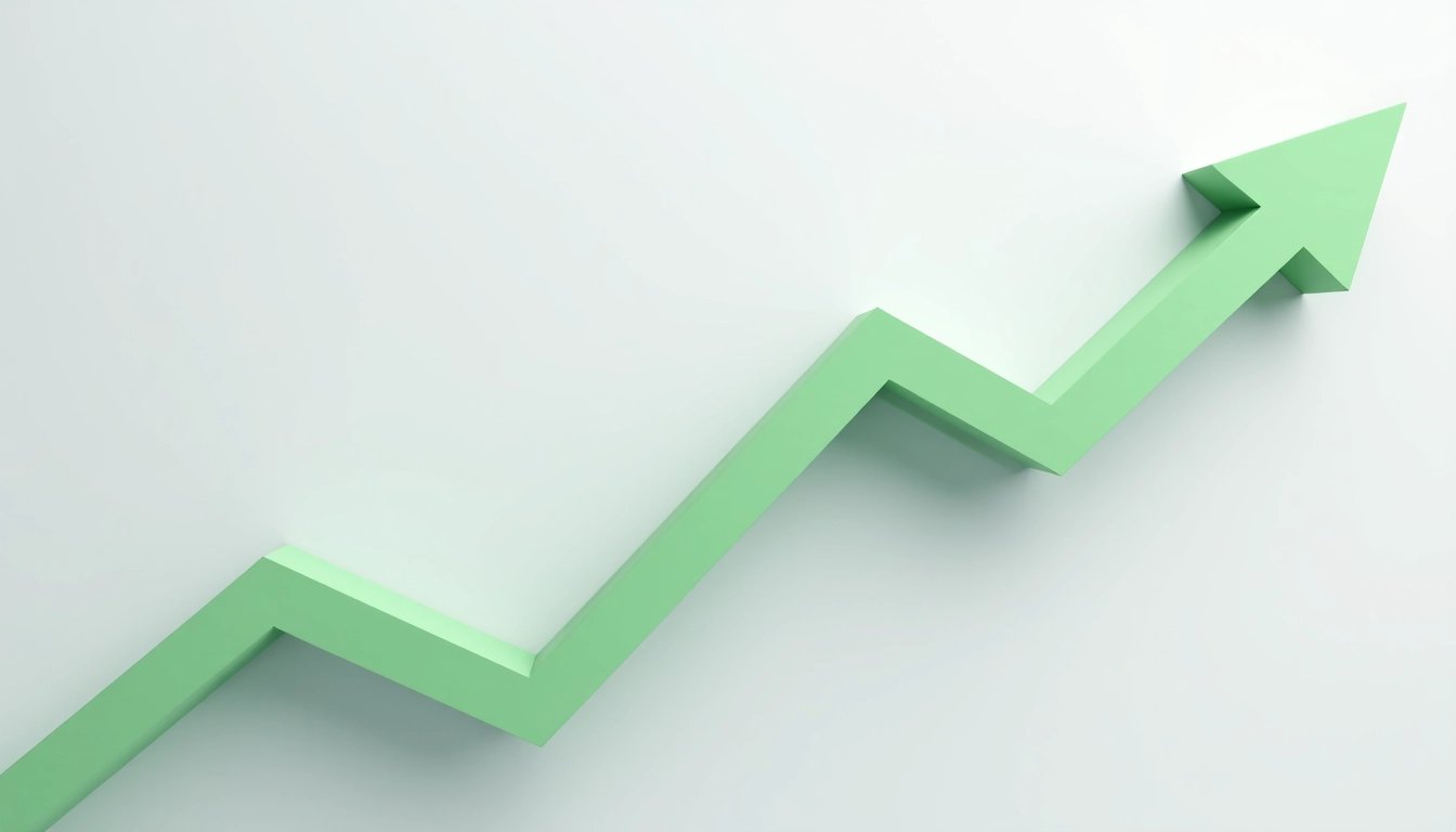 Stylized line graph showing upward trend, representing market growth.