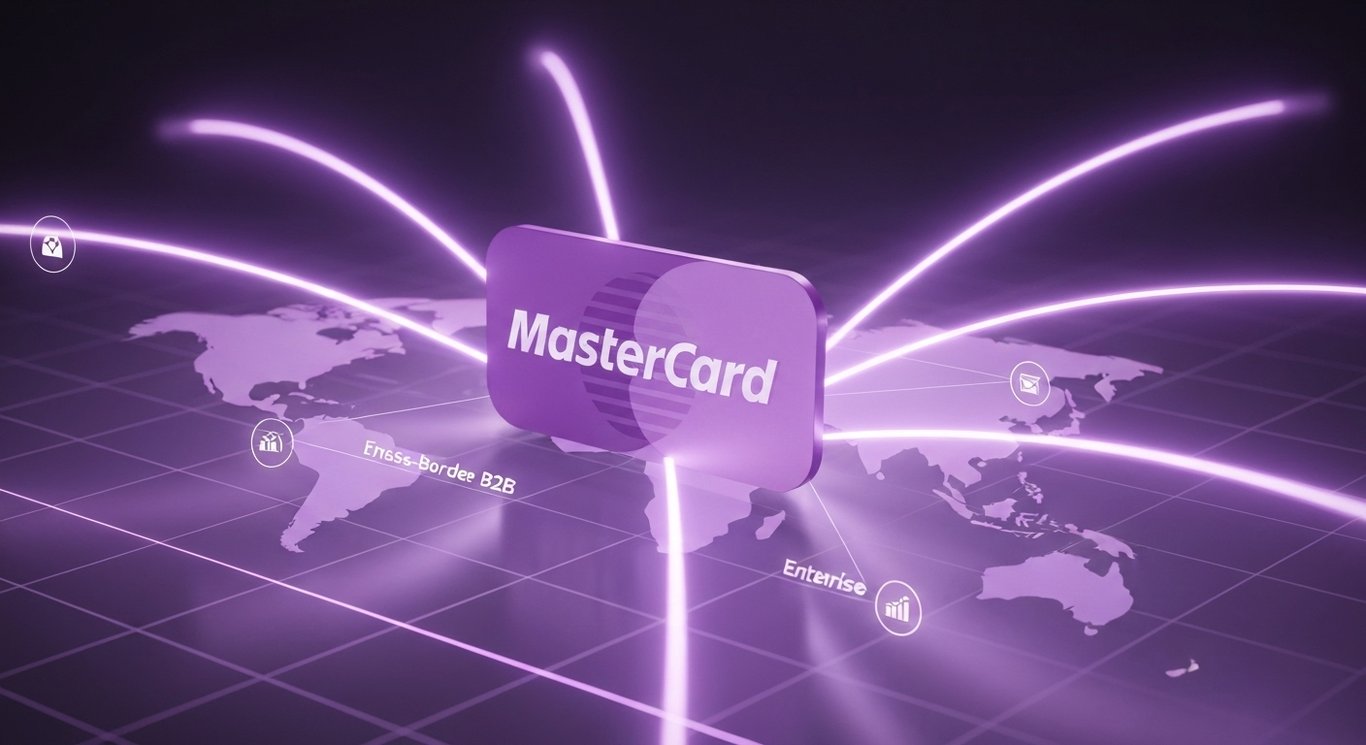 Mastercard money movement strategy, cross-border and B2B payments, Mastercard Move and partnerships visualized in purple