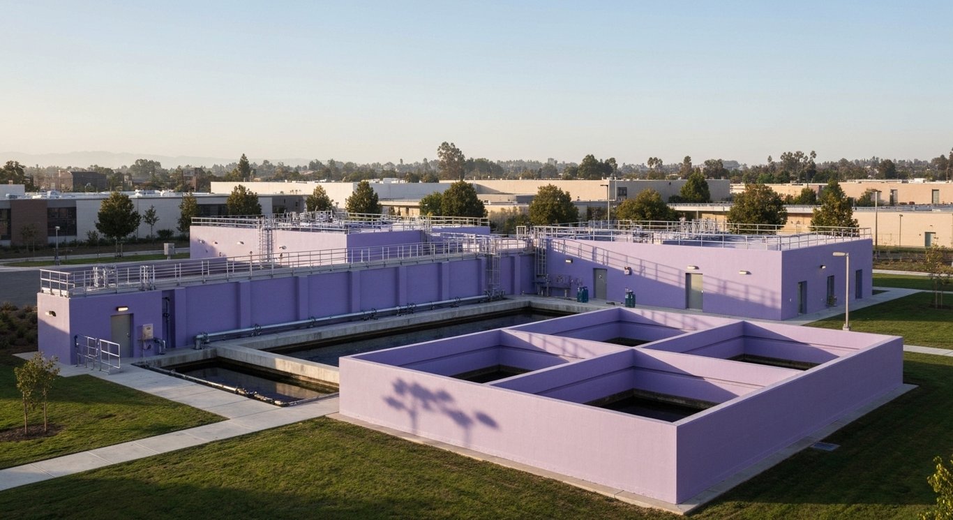 Modern water utility facility with upgraded infrastructure in an urban California setting