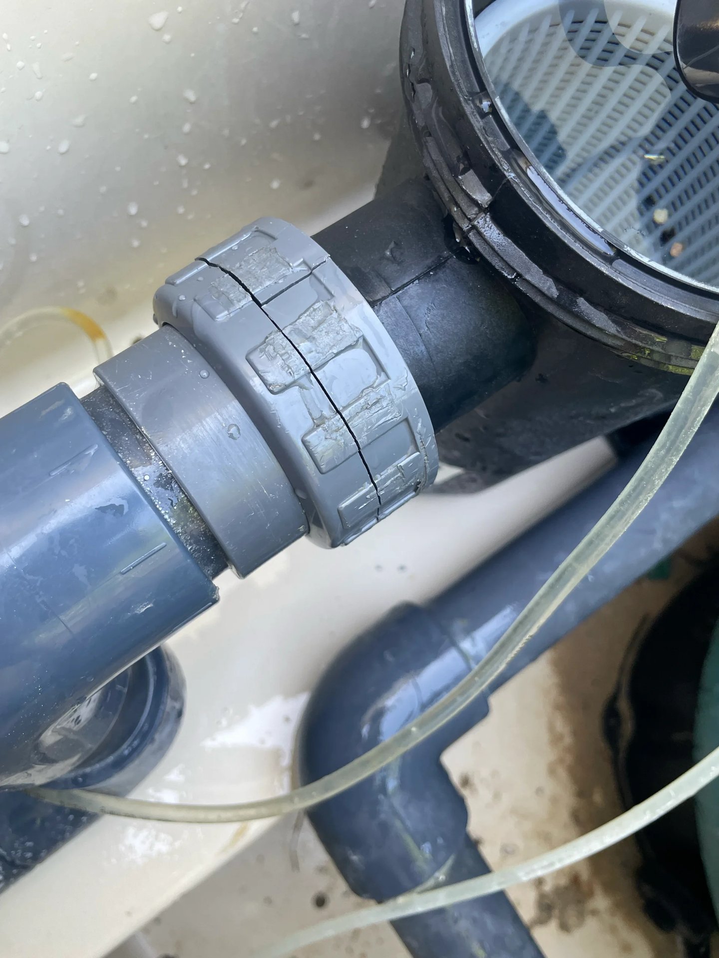 PVC pipe union cracked and leaking