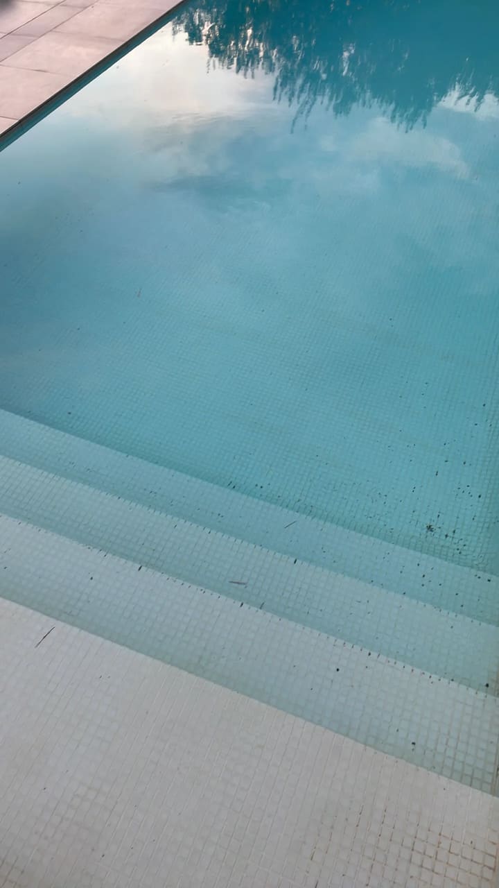Before: Pool steps and floor had debris