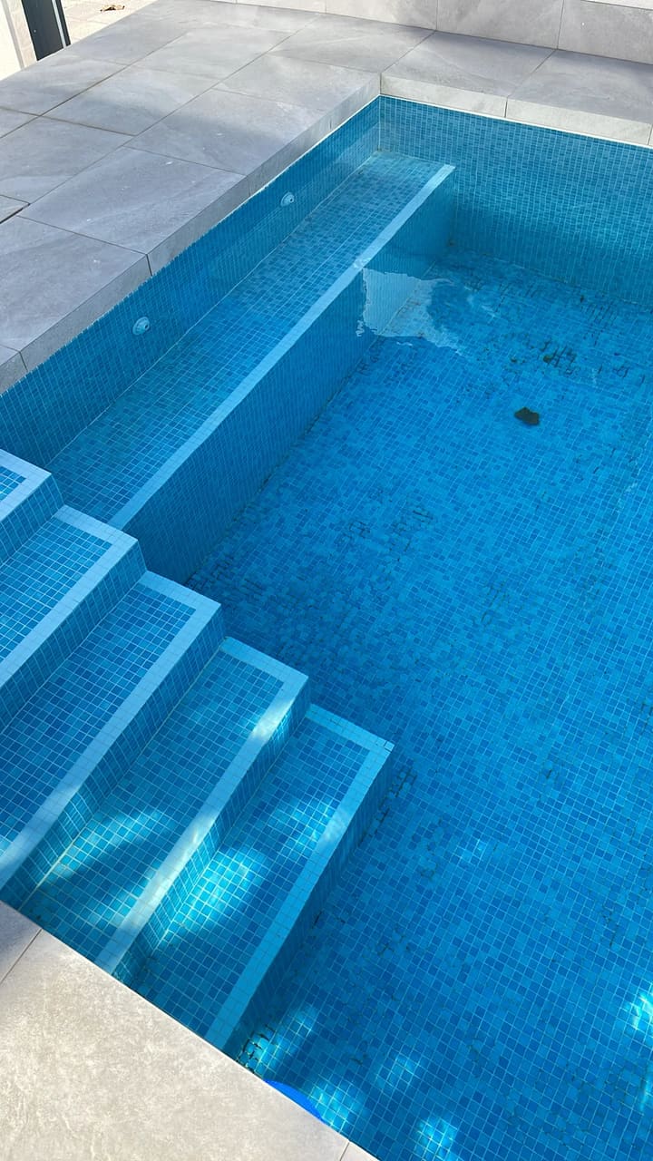 Before: Pool floor with scattered debris