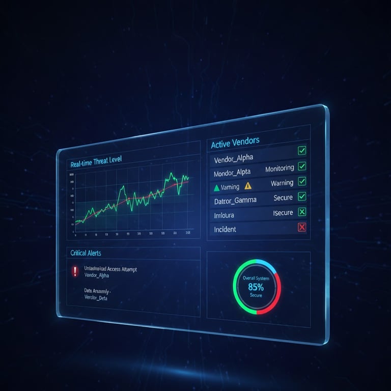Dashboard showing real-time cybersecurity monitoring and alerts