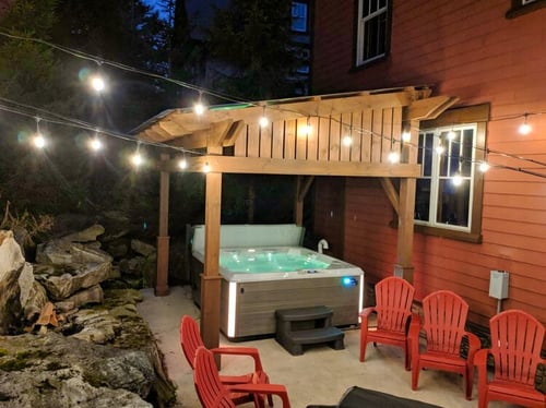 back porch, covered private hot tub