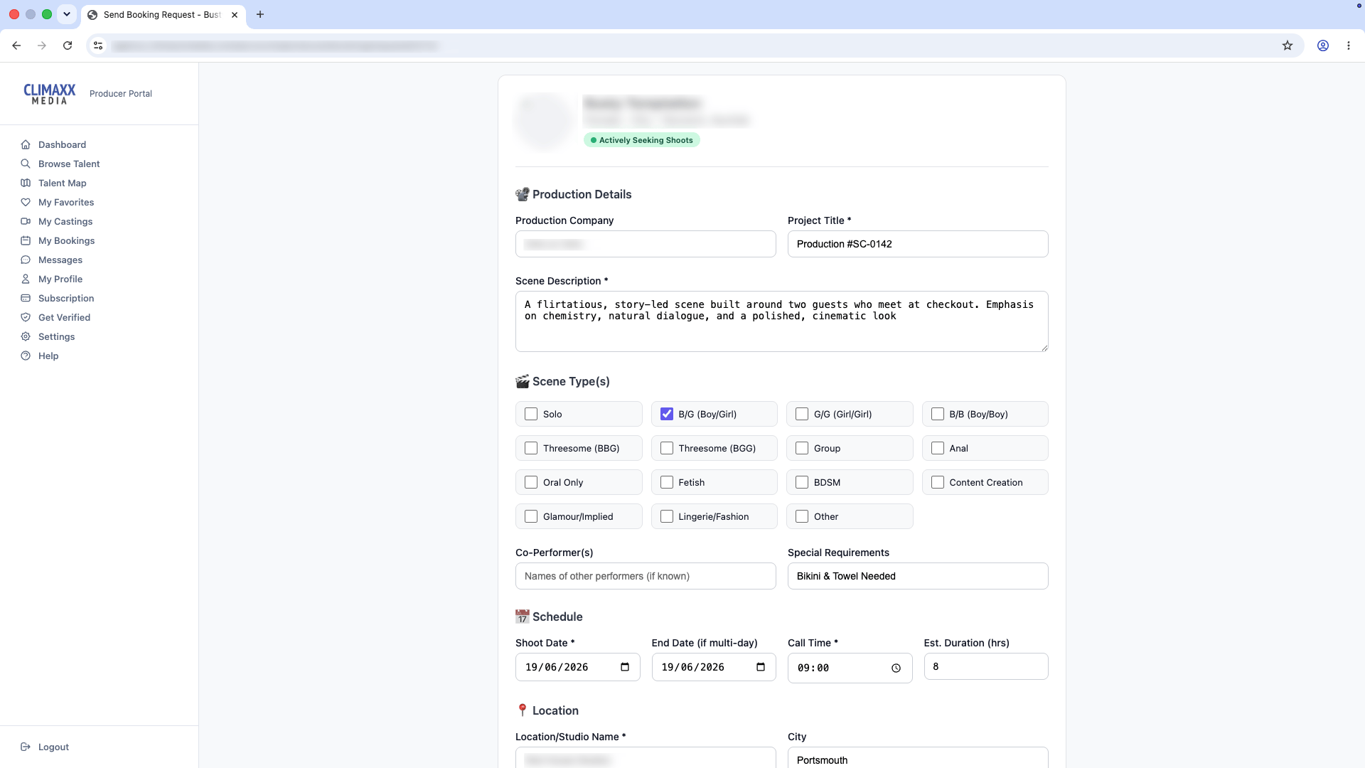 Booking request