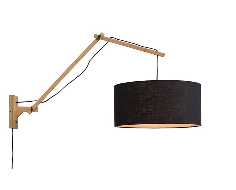 NÁSTĚNNÁ LAMPA ANDES BAMBUS L PŘÍRODNÍ, ČERNÁ