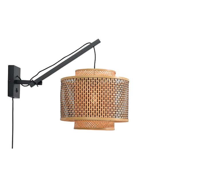 NÁSTĚNNÁ LAMPA BHUTAN S 40 X 34 ČERNÁ, PŘÍRODNÍ