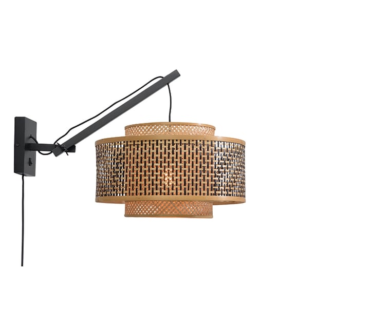 NÁSTĚNNÁ LAMPA BHUTAN S 50 X 30 ČERNÁ, PŘÍRODNÍ