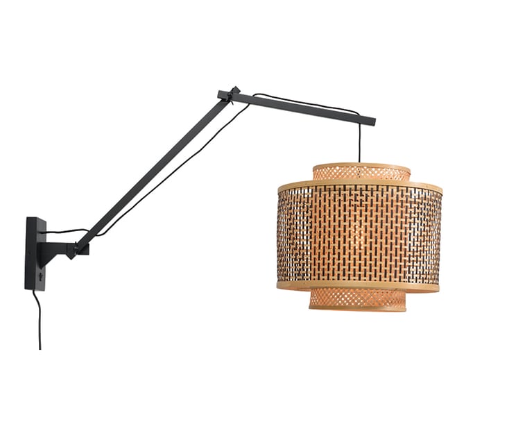 NÁSTĚNNÁ LAMPA BHUTAN L 40 X 34 ČERNÁ, PŘÍRODNÍ