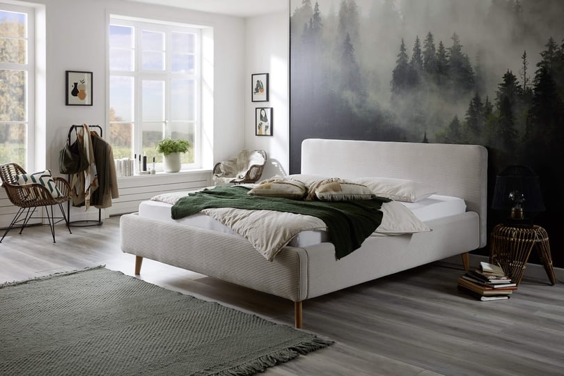 Čalouněná postel taupe 180 x 200 cm manšestr písková