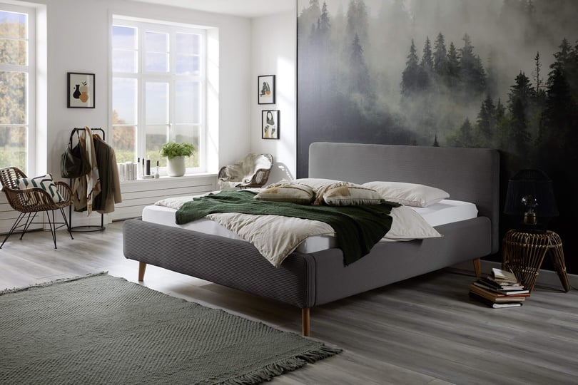 Čalouněná postel taupe 140 x 200 cm manšestr šedá