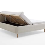 Čalouněná postel taupe s úložným prostorem 160 x 200 cm manšestr písková