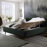 Čalouněná postel taupe s úložným prostorem 140 x 200 cm manšestr zelená