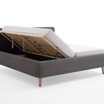 Čalouněná postel taupe s úložným prostorem 160 x 200 cm manšestr šedá