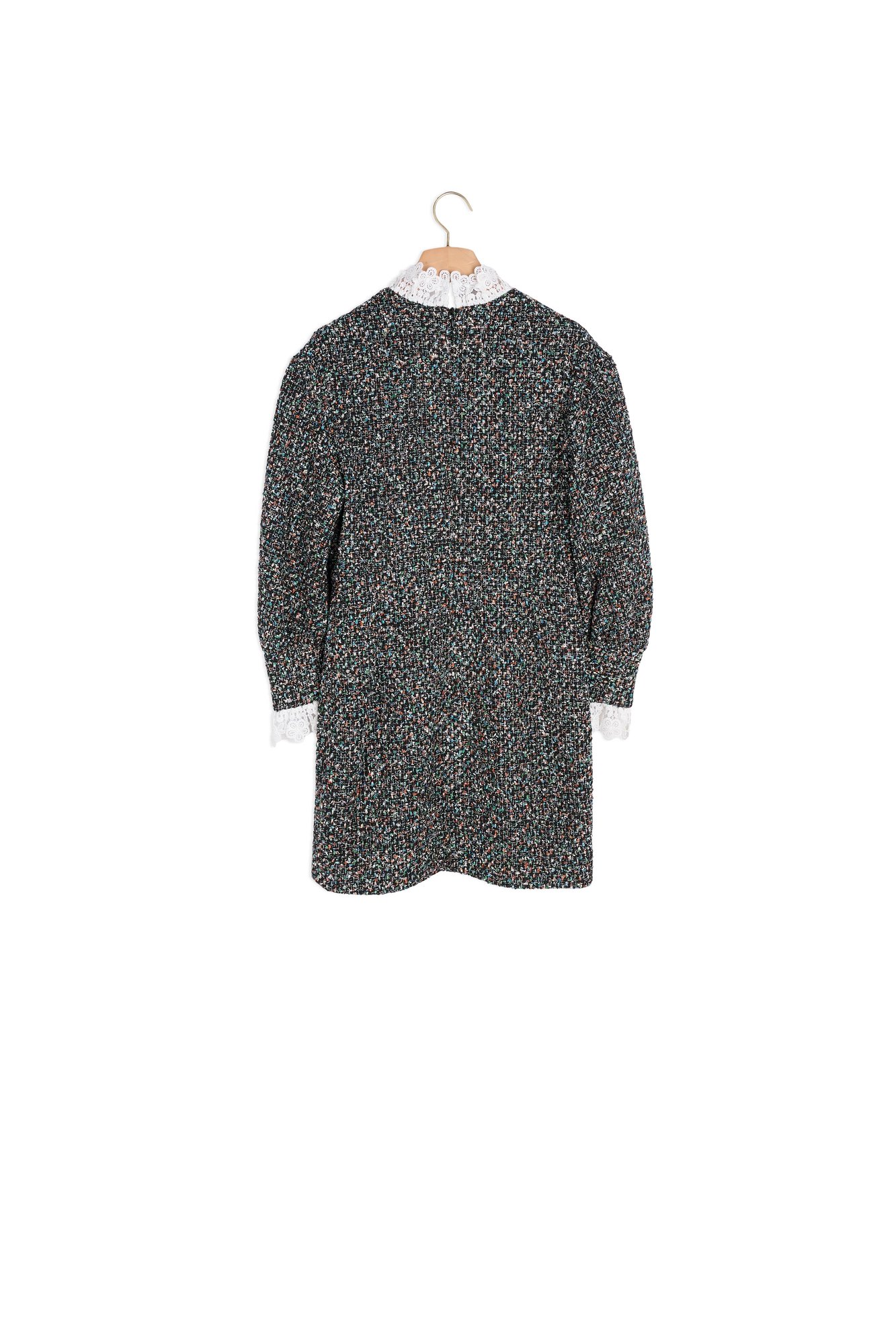 Tweed dress with trimmed neckline