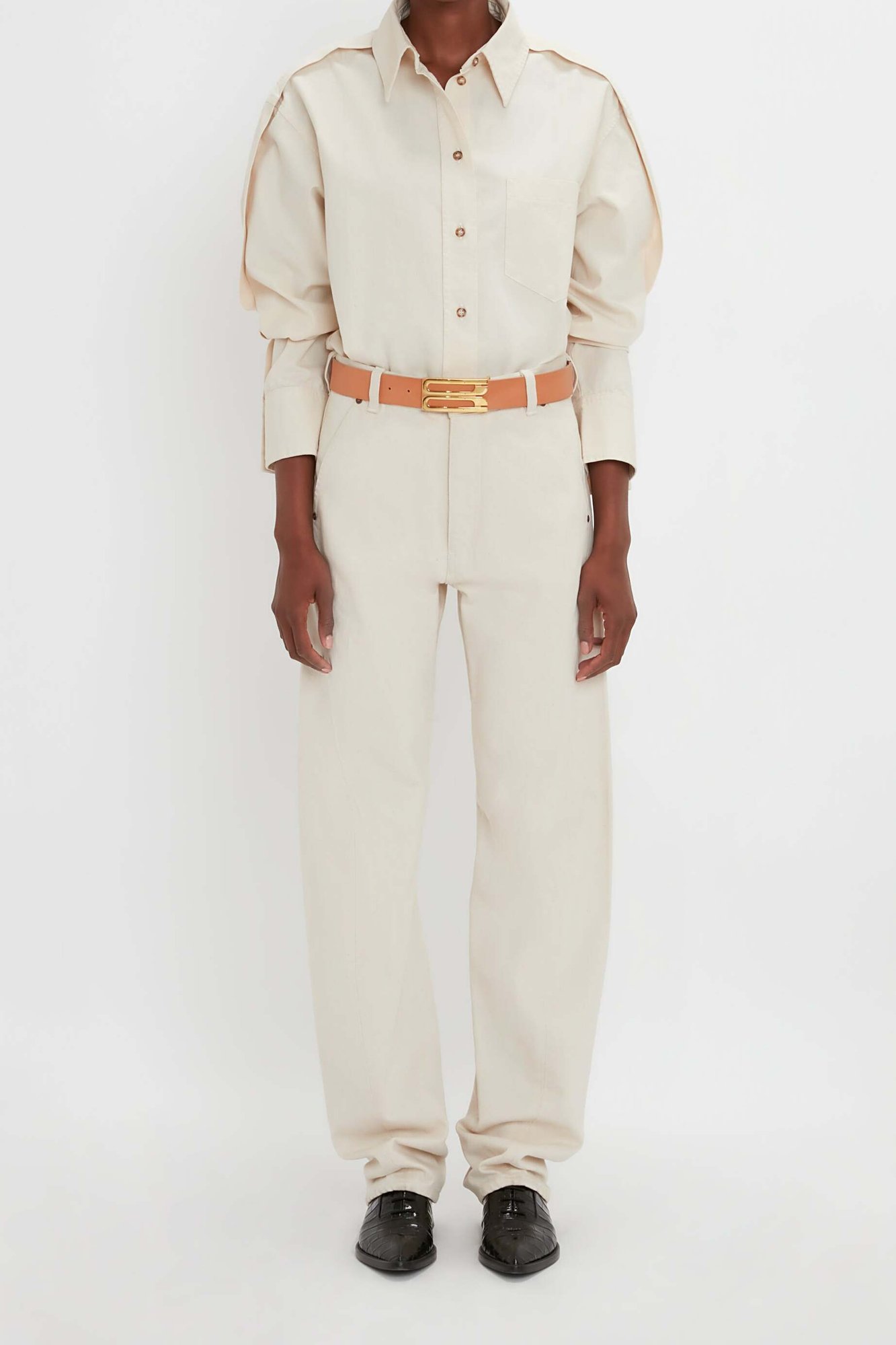 Oversized Pleat Detail Denim Shirt