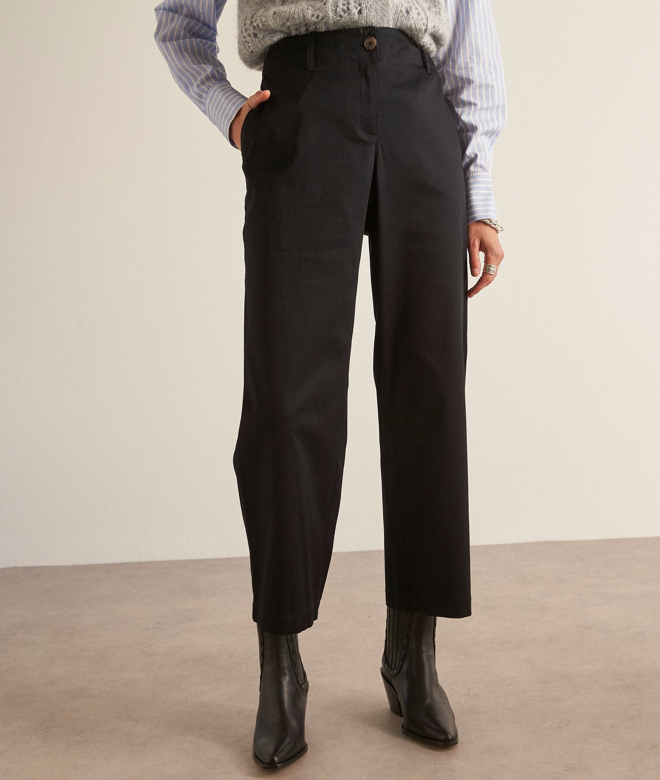 Pantalon Carotte Rayé Girbaud Taille 42 Neuf Avec étiquettes - Laine Mélangée Bleu