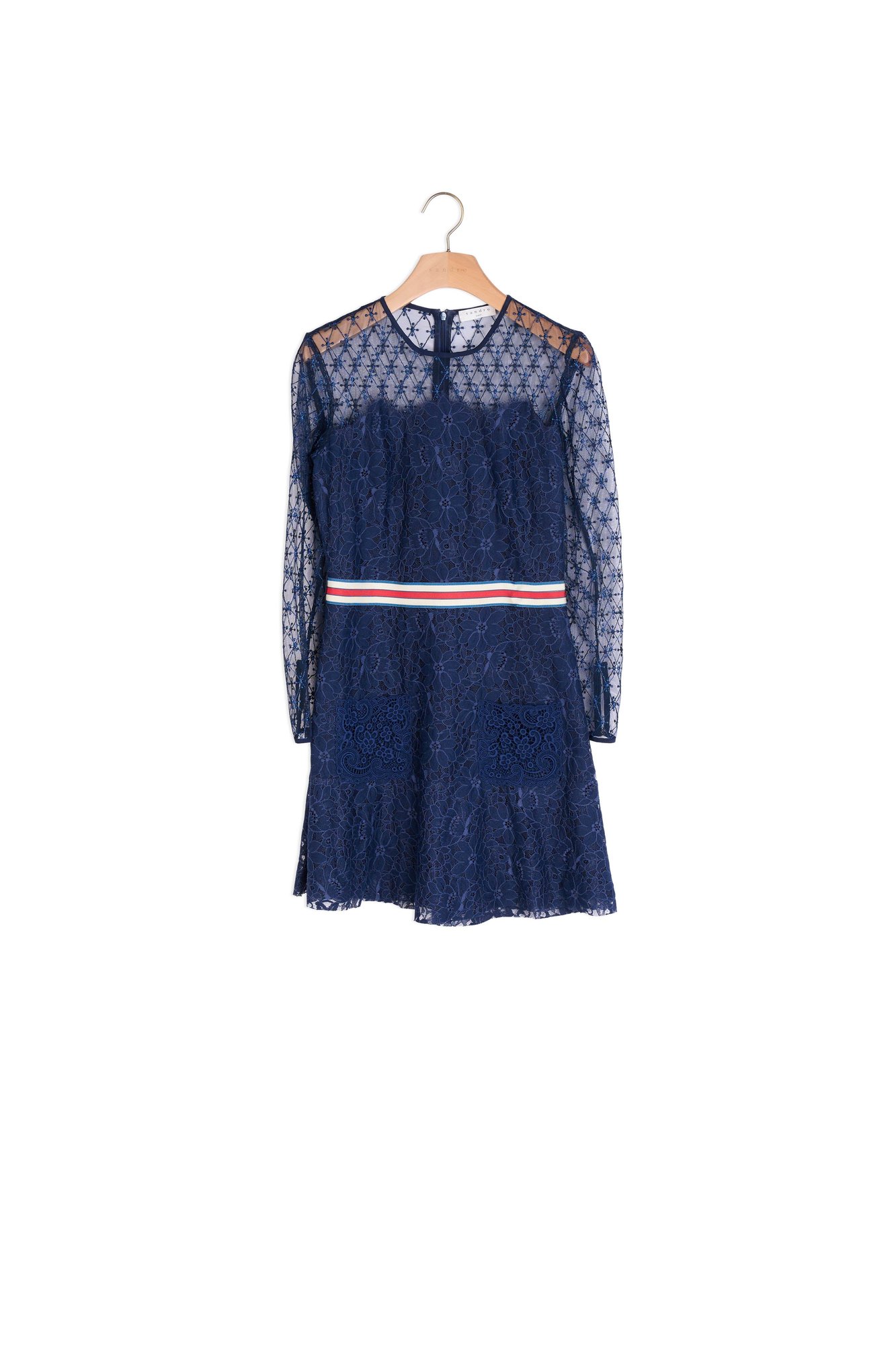 sandro short printed silk dress Sandro Short Printed Dress With Lace In Black - 70% Off