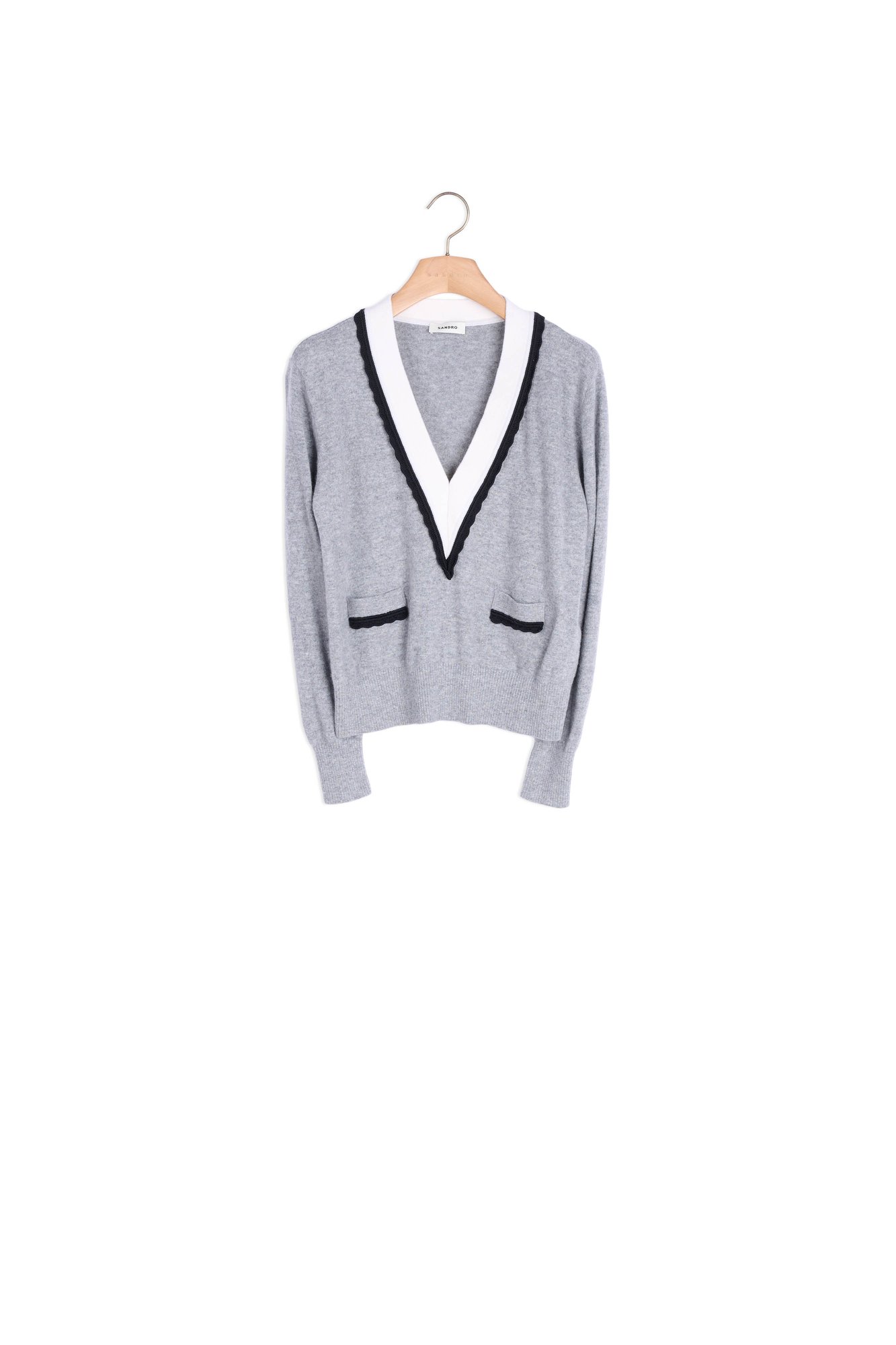 Product photo Sweater with contrasting deep V-neck number 0