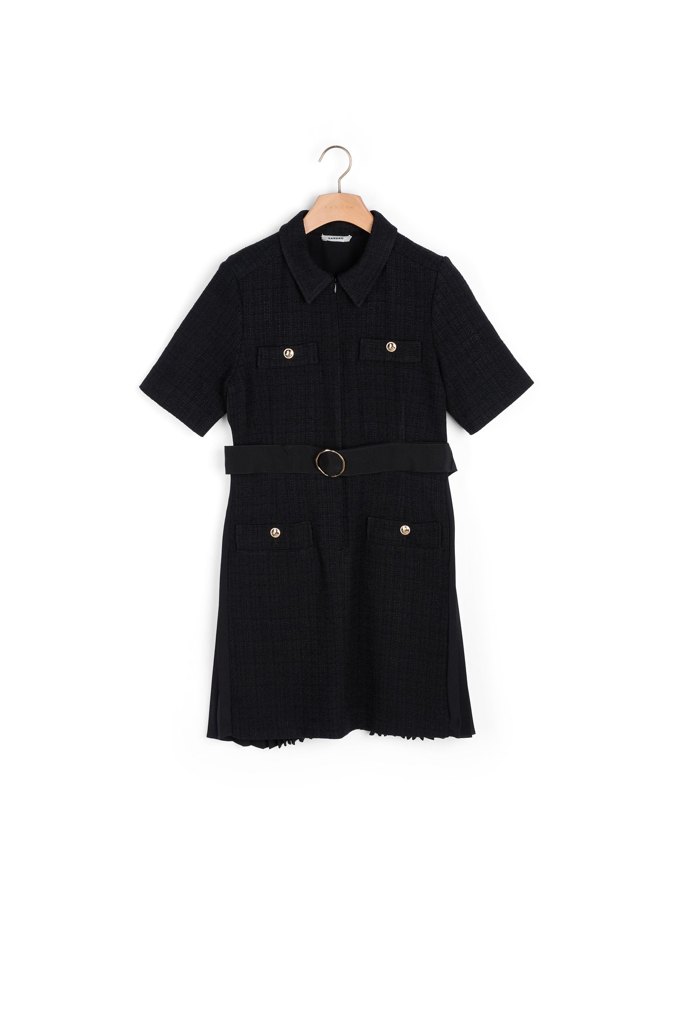 Short-sleeved dress in two materials