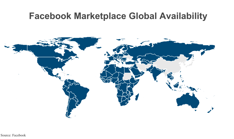 World Map: Facebook Marketplace Global Availability, according to Facebook