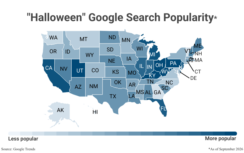 National Map: "Halloween" Google Search Popularity as of September 2026 according to Google Trends 