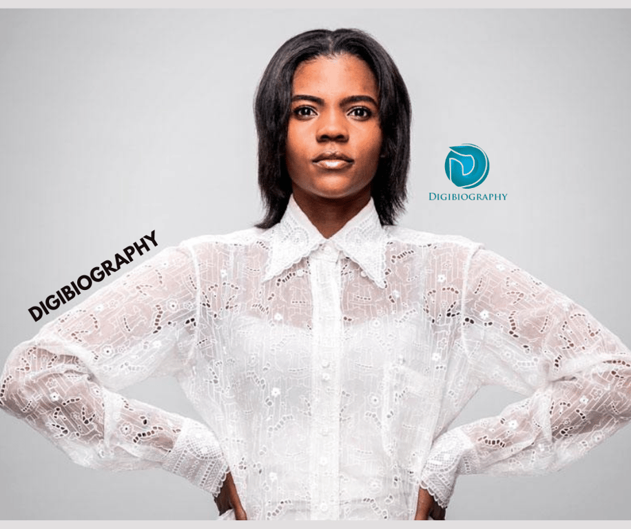 Candace Owens wearing a white shirt and gives a pose