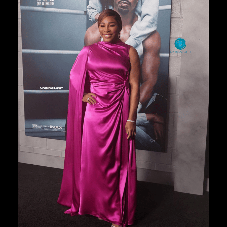 Serena Williams wearing a pink dress and attending a party