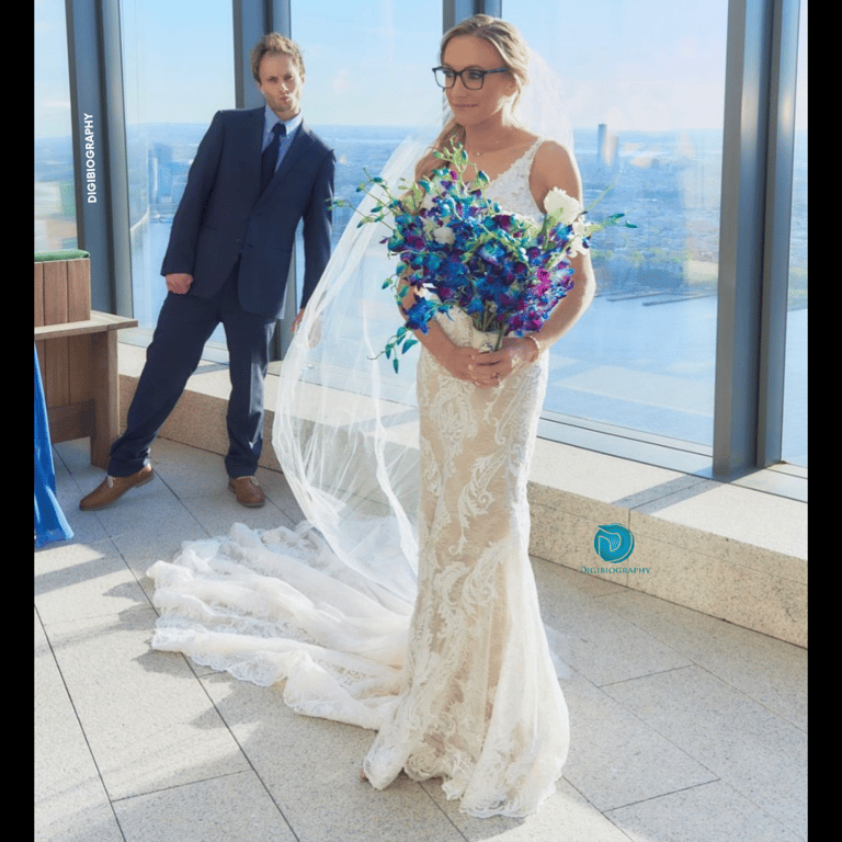 Kat Timpf wearing a wedding dress