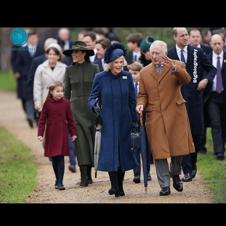Queen Elizabeth II walking with the crowd in the park