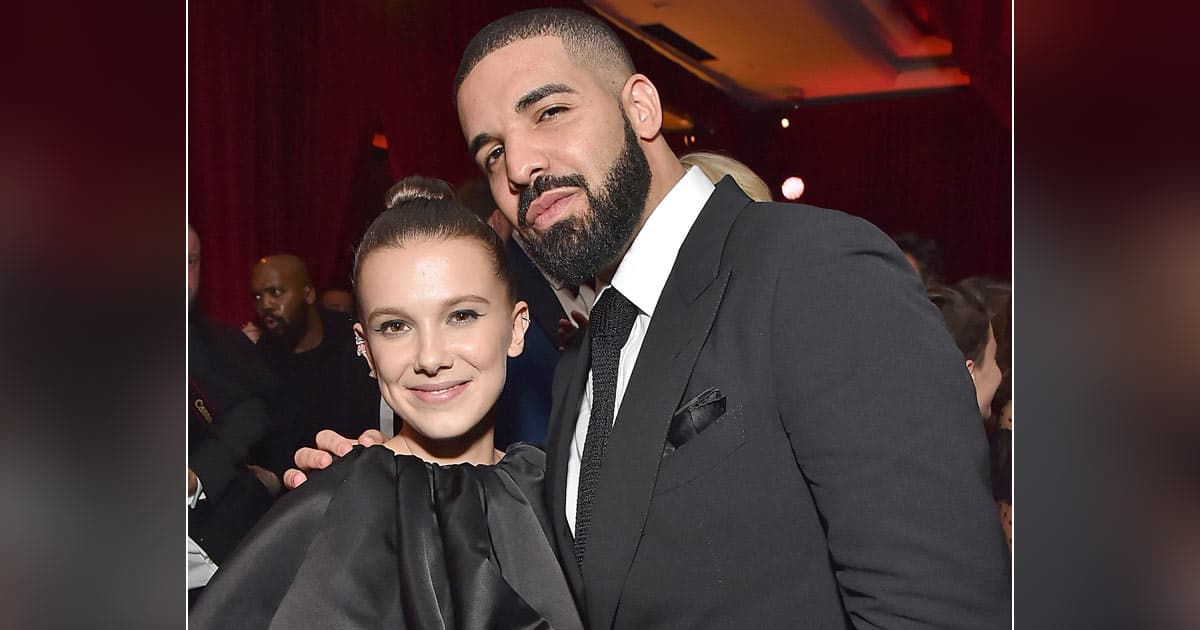 Millie Bobby Brown and Rapper Drake wearing the same color black dress at a function
