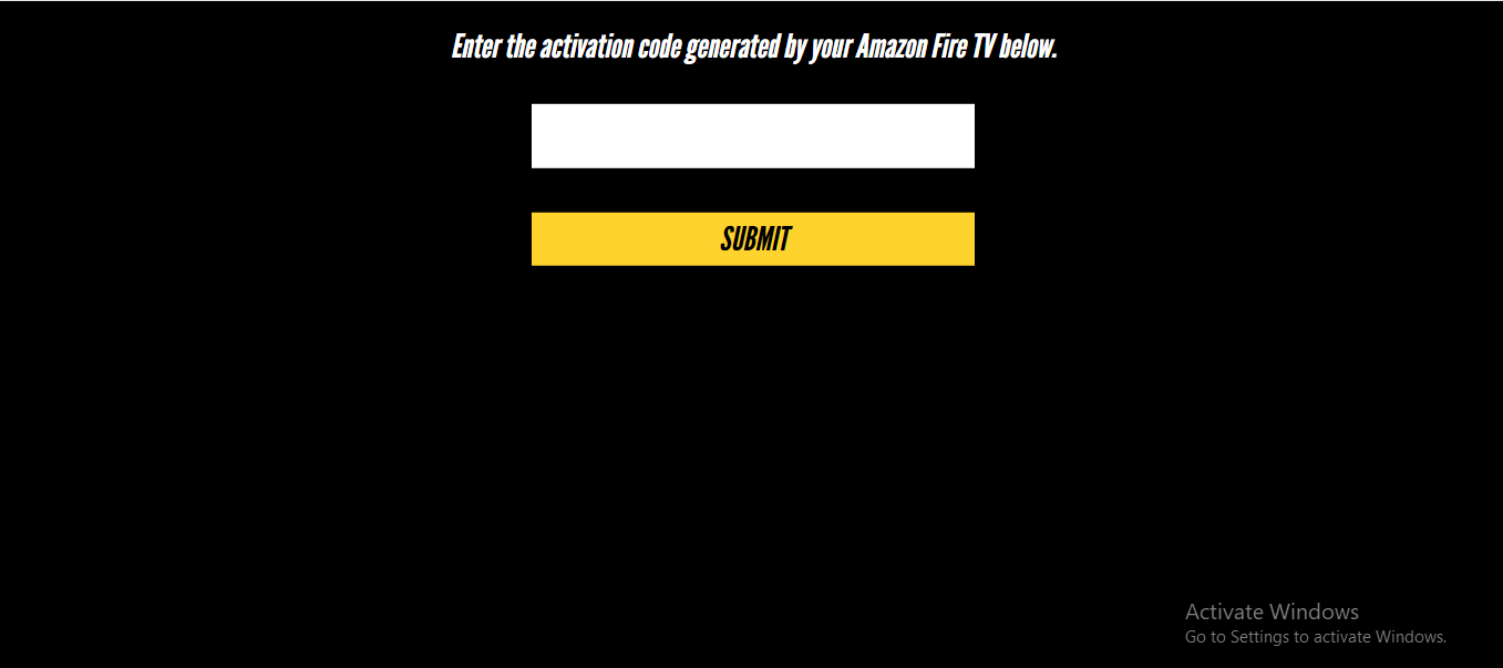 Show black box for enter the activate code generated by your amazon fire tv (tntdrama com activate fire tv)